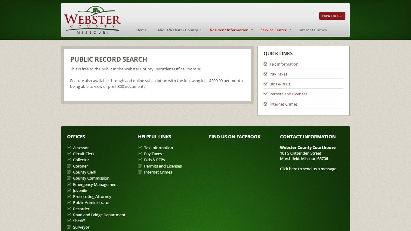 Public Record Search - Webster County